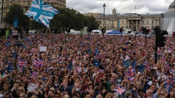 The crowds at Trafalgar Square
