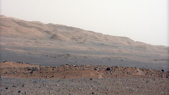 Geological layers at the base of Mount Sharp