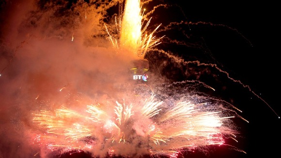 Fireworks at the BT Tower to celebrate Britain's athletes