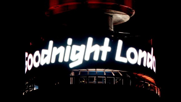 'Goodnight London' is displayed at the top of the BT Tower