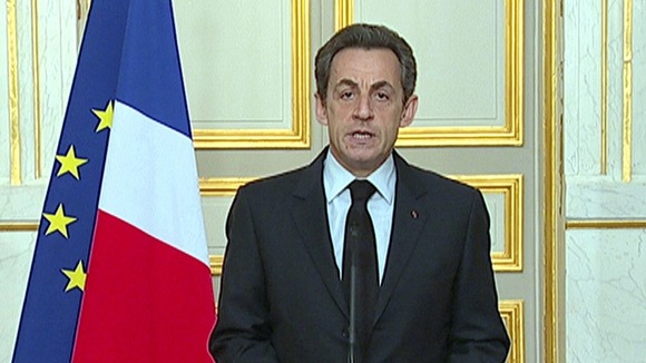 French President Nicolas Sarkozy makes a statement after Mohammed Merah killed during a stand-off with police