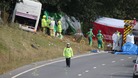 Emergency services at the scene of the coach crash on the A3 near Hindhead in Surrey