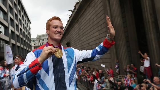 Greg Rutherford at the Olympic parade yesterday