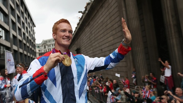Greg Rutherford at the Olympic parade yesterday