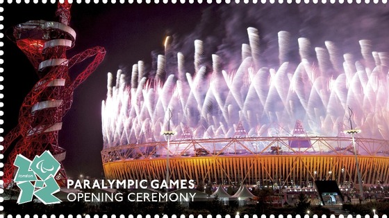 Stamp design featuring the Opening Ceremony.