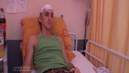 Robbie Hughes in hospital after the attack.