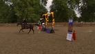 A horse races a motorbike through a flaming hoop.