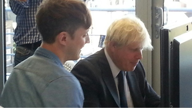 Boris Johnson at a computer.