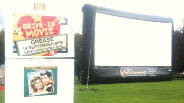 The Grease drive-in movie night prepares for movie go-ers to arrive