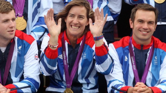 Katherine Grainger joins other Olympians and Paralympic team members, for a group picture