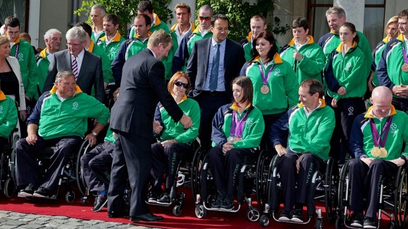 Ireland's Taoiseach Enda Kenny greets members of the Paralympic team