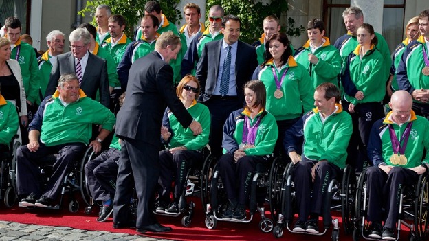 Ireland's Taoiseach Enda Kenny greets members of the Paralympic team