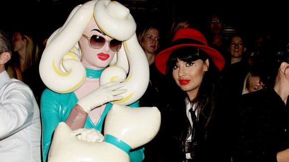 Pandemonia (left) and Jameela Jamil (right) at London Fashion Week