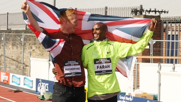 Olympic gold medallists Greg Rutherford (left) and Mo Farah at a photo call ahead of the event in Newcastle.