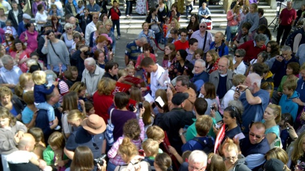 Hundreds came out to greet the Olympic star