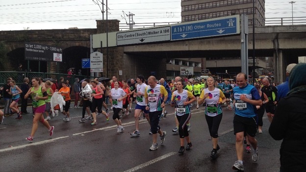 Running towards the Tyne Bridge