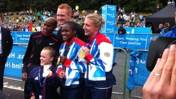 Walsall's Ellie Simmonds with some of the Games' medallists at the Great North Run