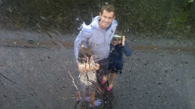 Andy Murray's mother Judy tweeted this photo of the Grand Slam champion braving the Scottish weather conditions.