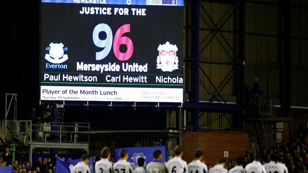 The tribute to the 96 on the big screens at Hillsborough