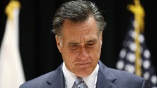 Republican presidential candidate Mitt Romney speaks to reporters about the secretly taped video