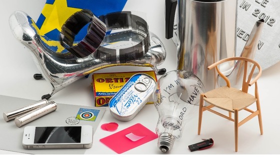 Objects that will be placed into a time capsule which will be buried in the foundations of the new building for the Design Museum.