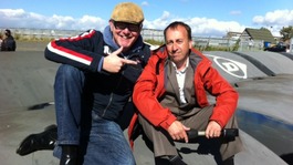 Broadcaster and petrol head Chris Evans with ITV Central's Peter Bearne 