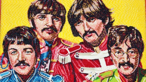 A portrait of The Beatles made out of jelly bean