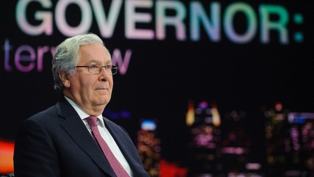 Governor of the Bank of England Sir Mervyn King ahead of his first-ever live television interview, at the studios of Channel 4 news
