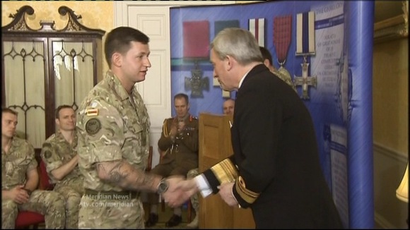 Solider shaking hands