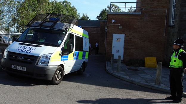 Police van arriving at Caerphilly Magistrates Court