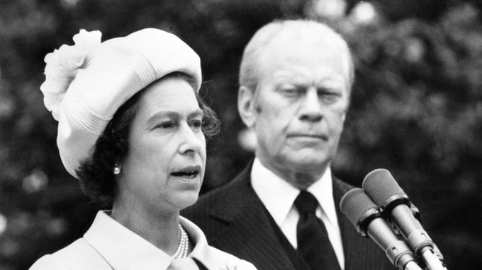 Queen Elizabeth II replying to US President Gerald Ford's welcoming speech in Washington, D.C.