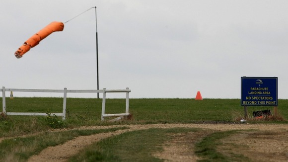 Parachute landing area at Sibson Aerodrome, near Peterborough, Cambridgeshire.