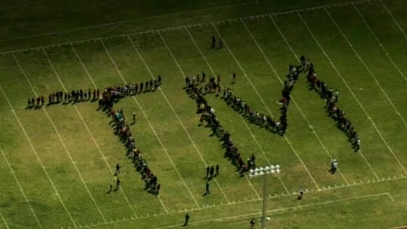Students Trayvon Martin's Sanford High School made a human chain of his initials today.