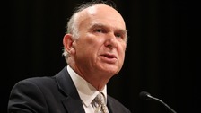 Business Secretary Vince Cable delivers his speech to the Liberal Democrats' annual conference in Brighton.