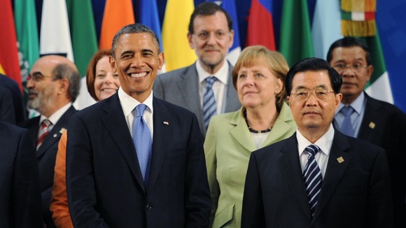 Barack Obama poses with Angela Merkel and some of the G20 world leaders