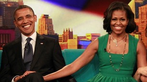 United States President Barack Obama and First Lady Michelle Obama take part in a recording of the "The View" chat show in New York.