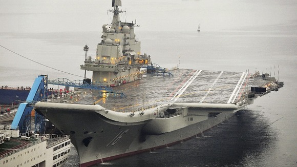 China's first aircraft carrier is docked in Dalian, Liaoning.