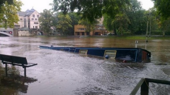 A Barge sinks on the River Ouse in North Yorkshire.