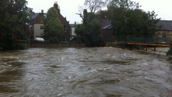 The River Wansbeck at Morpeth in Northumberland is submerged.