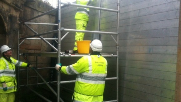 Flood defences going up in Shrewsbury