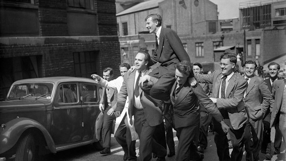 Roger Bannister at St. Mary's Hospital in Paddington, London