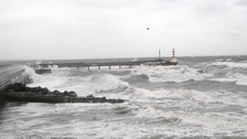 Rough seas at Amble pier