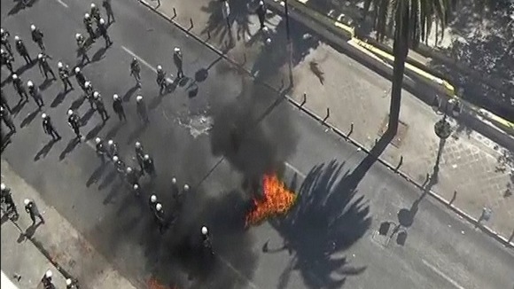 The anti-government protest turns violent.