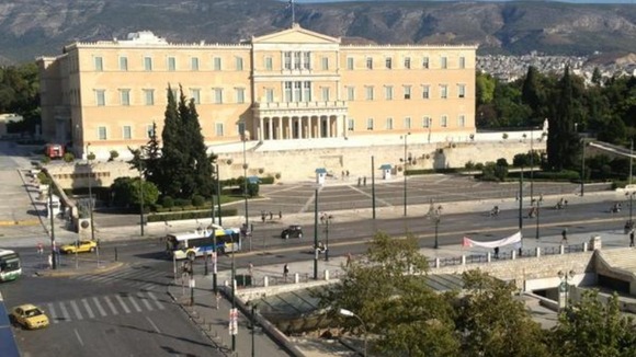 Syntagma square in front of the Greek Parliament, where thousands gathered earlier today.