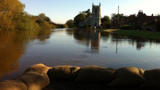 Cawood Church is protected by the flood defences and sandbags