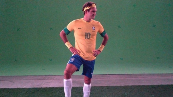 The 17-time Grand Slam champion tries on a Brazil kit for size.