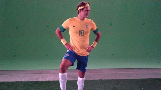 The 17-time Grand Slam champion tries on a Brazil kit for size.
