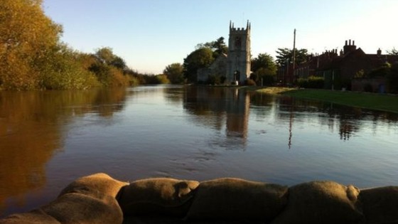 Cawood Church is protected by the flood defences and sandbags