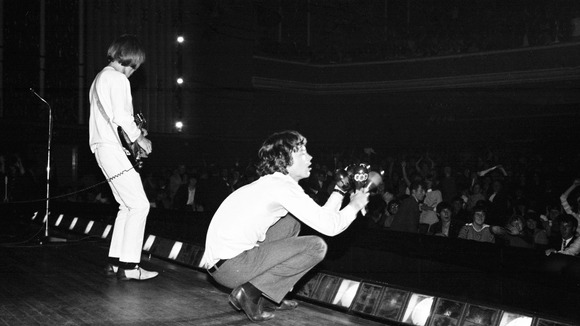 Mick Jagger and guitarist Brian Jones performing at the Adelphi Theatre, Dublin in 1965