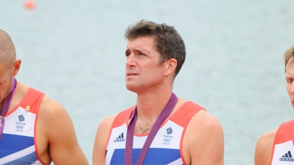 Greg Searle at his medal ceremony at the London 2012 Olympics.